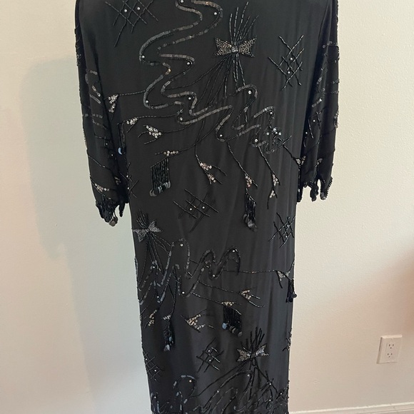 VTG Argenti Beaded 100% Silk Black Midi Dress - Picture 2 of 10